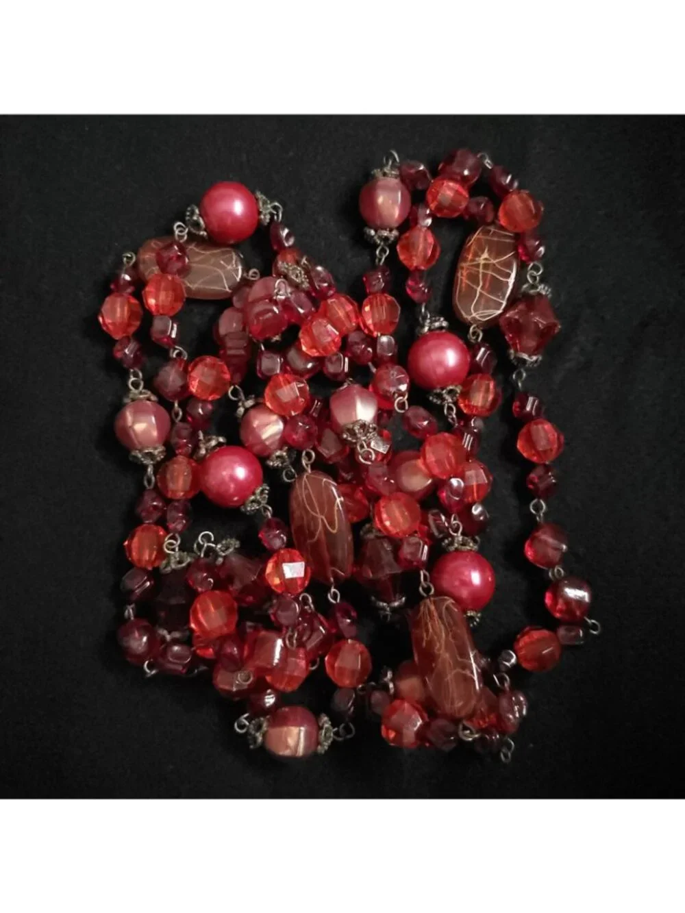 Vintage Beaded Necklace Red Lucite Layered Intertwined Opera Flapper 34